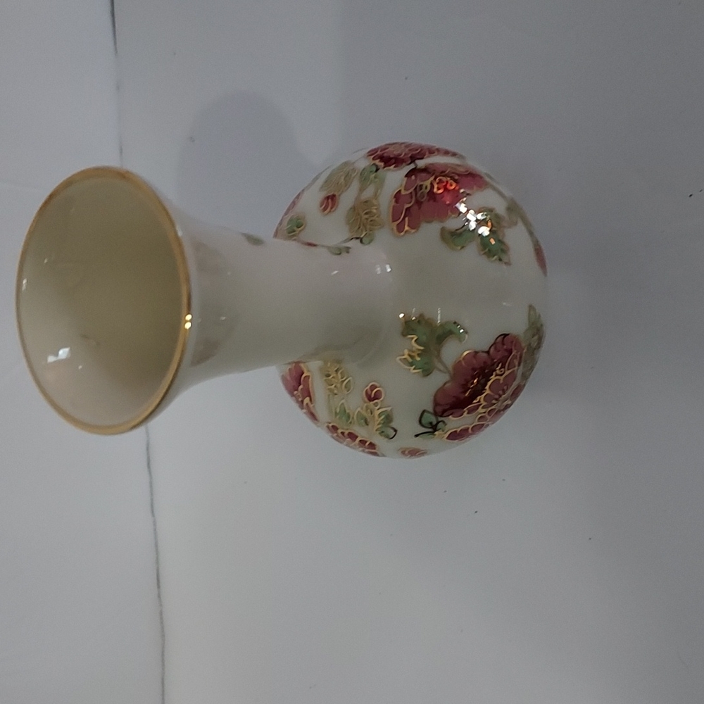 ZSOLNAY-HUNGARY Floral Vase w/Gold Trim - Picture 2 of 8